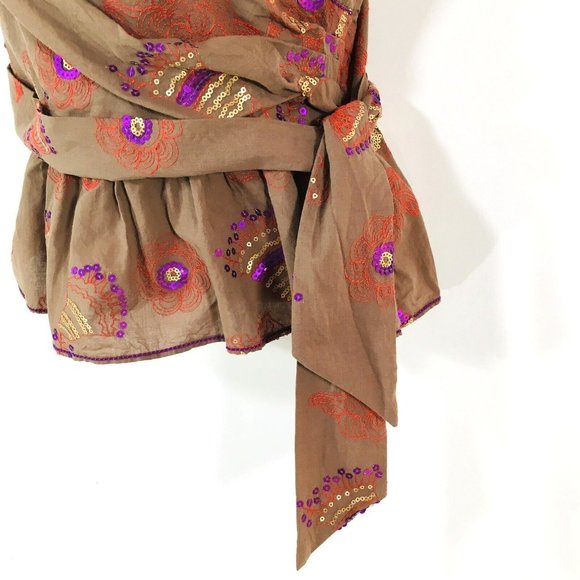 Women's Chelsea & Violet Cami Top Sz L Boho Embroidered Sequin Peplum Top - Picture 3 of 12